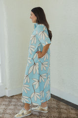 Karlie Palm Leaf Floral Maxi Dress in Blue