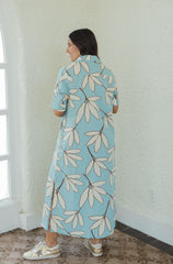 Karlie Palm Leaf Floral Maxi Dress in Blue