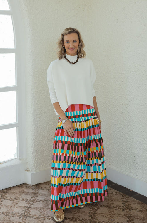 Karlie Multi Color Drop Waist Maxi Skirt