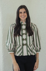 Entro Olive and White Stripe Peplum Top