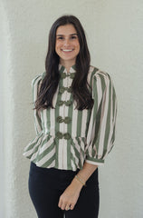 Entro Olive and White Stripe Peplum Top