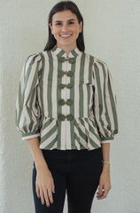 Entro Olive and White Stripe Peplum Top