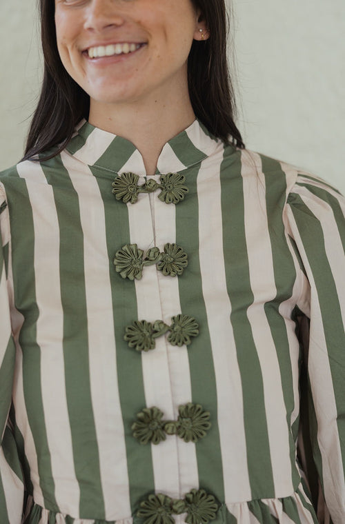 Entro Olive and White Stripe Peplum Top