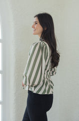 Entro Olive and White Stripe Peplum Top