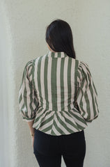 Entro Olive and White Stripe Peplum Top
