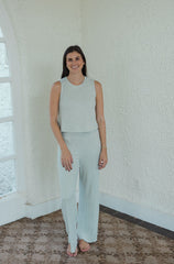Z-Supply Dawn Smocked Rib Pant in Aqua Cloud