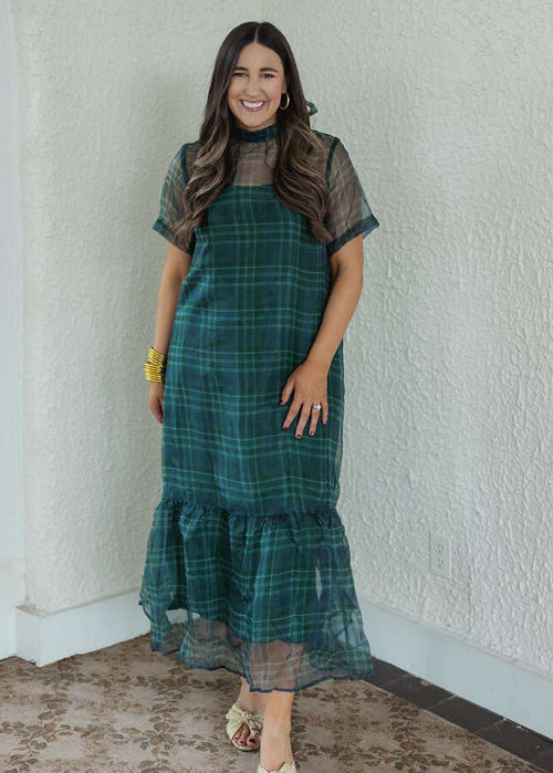 8-28-boutique:Entro,Entro Green Plaid Slip Maxi Dress,Dress