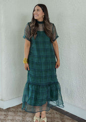 8-28-boutique:Entro,Entro Green Plaid Slip Maxi Dress,Dress