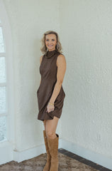 The Ashland Brown Tweed Sleeveless Mini Dress