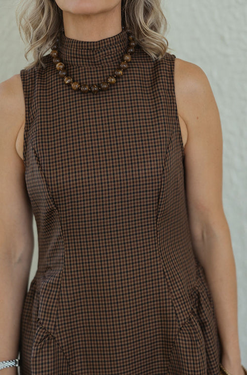 The Ashland Brown Tweed Sleeveless Mini Dress