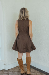 The Ashland Brown Tweed Sleeveless Mini Dress