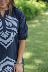 The Lori Navy Embroidered Mini Dress