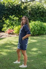 The Lori Navy Embroidered Mini Dress