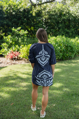 The Lori Navy Embroidered Mini Dress