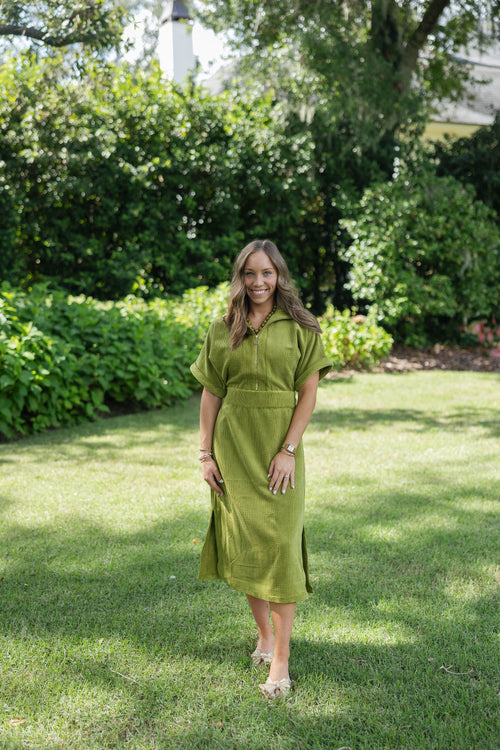 Emily McCarthy Sarah Corduroy Dress in Cardamom