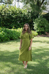 Emily McCarthy Sarah Corduroy Dress in Cardamom