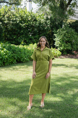 Emily McCarthy Sarah Corduroy Dress in Cardamom
