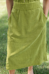 Emily McCarthy Sarah Corduroy Dress in Cardamom