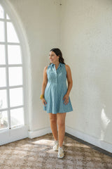 Livro Courtside Dress in Cedar Pinstripe