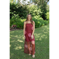 8-28-boutique:TCEC,The Kaitlin Polka Dot Sheer Overlay Maxi Dress in Cranberry,Dress