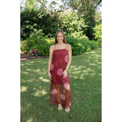 8-28-boutique:TCEC,The Kaitlin Polka Dot Sheer Overlay Maxi Dress in Cranberry,Dress