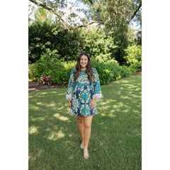 8-28-boutique:TCEC,The Taylor Paisley Print Feather Trim Mini Dress,Dress