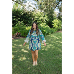 8-28-boutique:TCEC,The Taylor Paisley Print Feather Trim Mini Dress,Dress