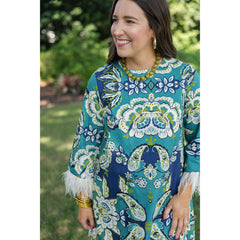 8-28-boutique:TCEC,The Taylor Paisley Print Feather Trim Mini Dress,Dress