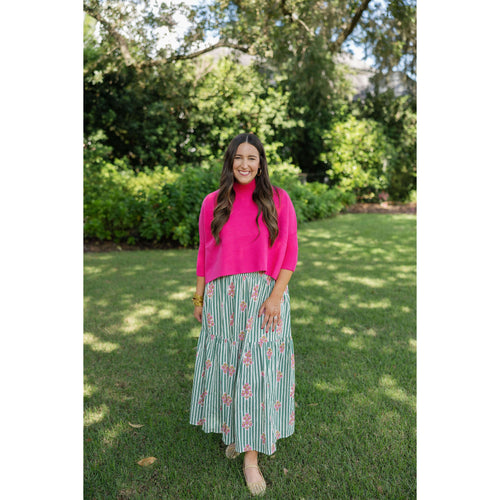 8-28-boutique:Karlie Clothes,Karlie Floral Green Stripe Smoked Waist Maxi Skirt,skirt