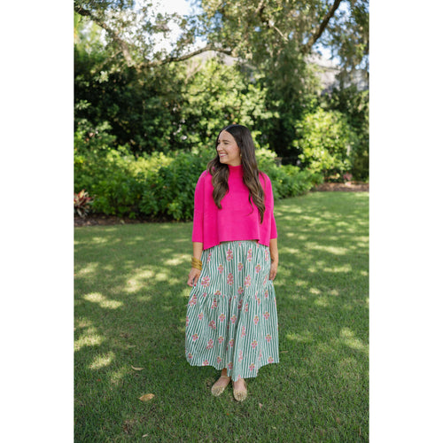 8-28-boutique:Karlie Clothes,Karlie Floral Green Stripe Smoked Waist Maxi Skirt,skirt