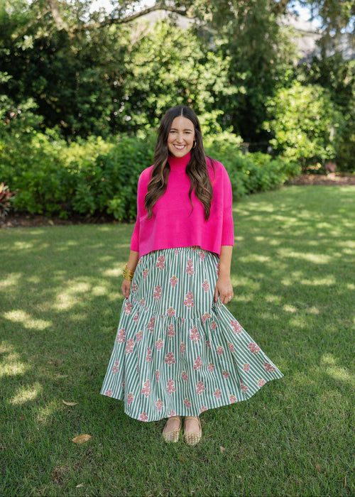 8-28-boutique:Karlie Clothes,Karlie Floral Green Stripe Smoked Waist Maxi Skirt,skirt