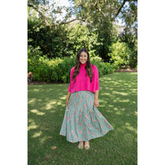 8-28-boutique:Karlie Clothes,Karlie Floral Green Stripe Smoked Waist Maxi Skirt,skirt