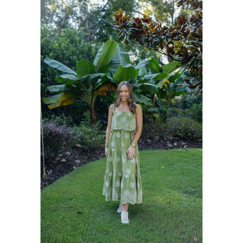8-28-boutique:TCEC,The Ellen Embroidered Eyelet Tiered Maxi Dress in Citrine,Dress