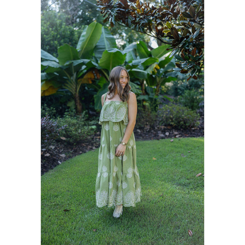 8-28-boutique:TCEC,The Ellen Embroidered Eyelet Tiered Maxi Dress in Citrine,Dress