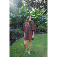 8-28-boutique:Entro,Entro Red Tartan Puff Sleeve Mini Dress,Dress
