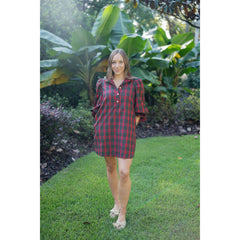 8-28-boutique:Entro,Entro Red Tartan Puff Sleeve Mini Dress,Dress