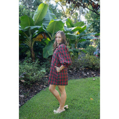 8-28-boutique:Entro,Entro Red Tartan Puff Sleeve Mini Dress,Dress