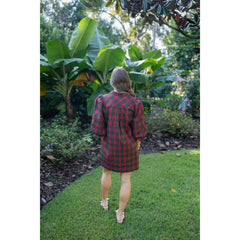 8-28-boutique:Entro,Entro Red Tartan Puff Sleeve Mini Dress,Dress