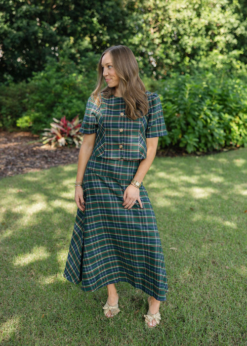 8-28-boutique:Entro,Entro Green Tartan Skirt Set,set