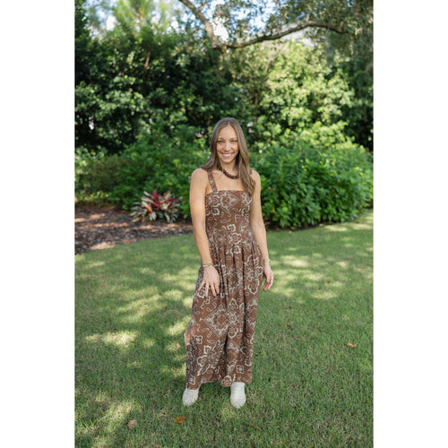 8-28-boutique:Karlie Clothes,Karlie Bandana Print Maxi Dress in Brown,Dress