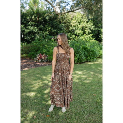 8-28-boutique:Karlie Clothes,Karlie Bandana Print Maxi Dress in Brown,Dress