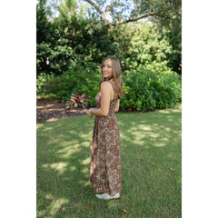 8-28-boutique:Karlie Clothes,Karlie Bandana Print Maxi Dress in Brown,Dress