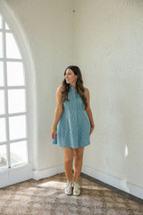 Livro Courtside Dress in Cedar Pinstripe