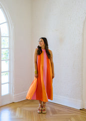 THML Pink and Orange Stripe Midi Dress