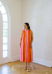 THML Pink and Orange Stripe Midi Dress