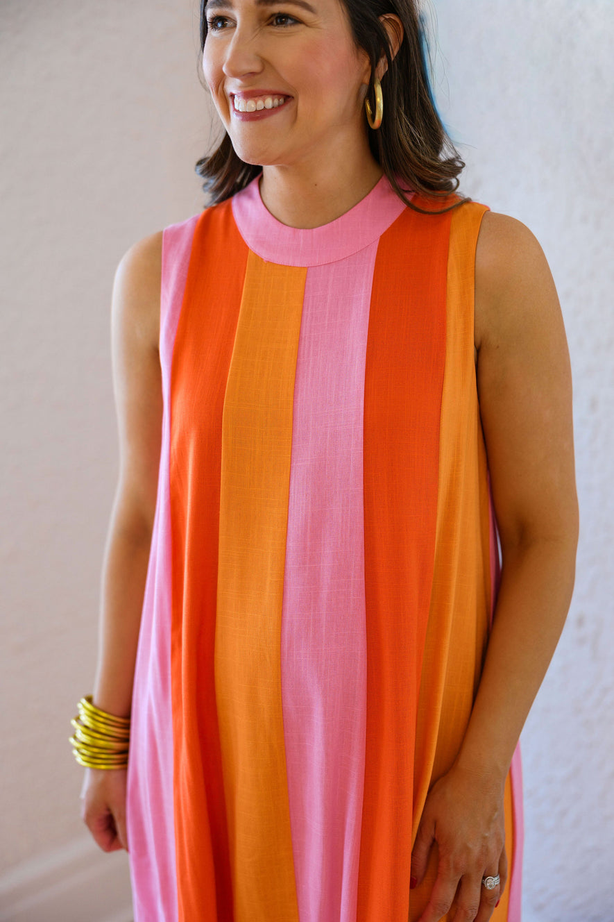 THML Pink and Orange Stripe Midi Dress  8.28 Boutique