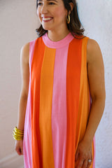 THML Pink and Orange Stripe Midi Dress