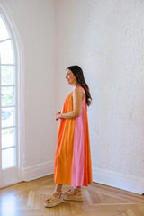THML Pink and Orange Stripe Midi Dress