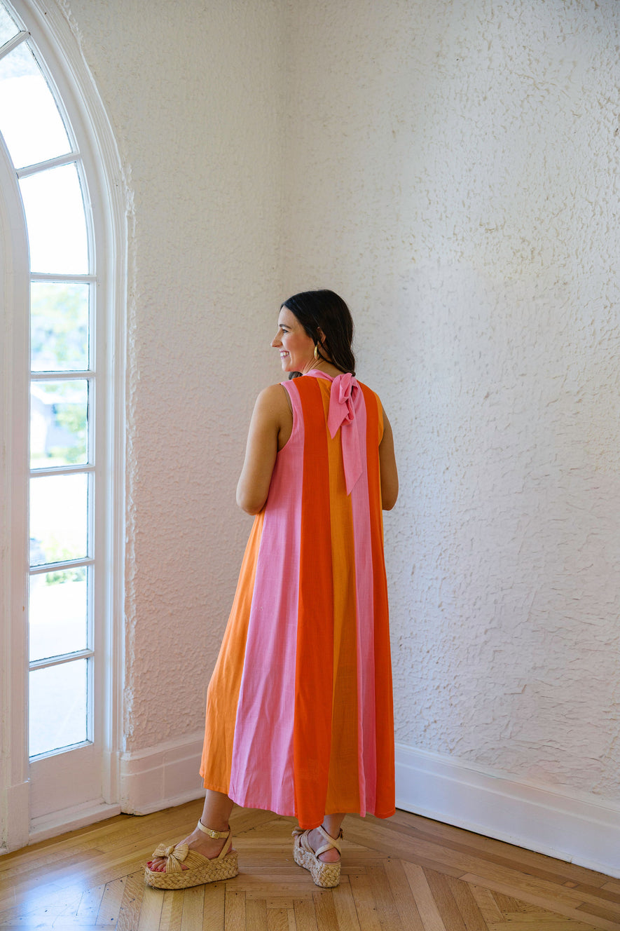 pink and orange striped maxi dress Hot Pink & Orange Stripe Midi Dress