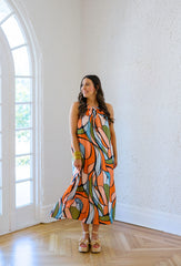 Jade Melody Tam Retro Stained Glass Stitched Neck Maxi Dress